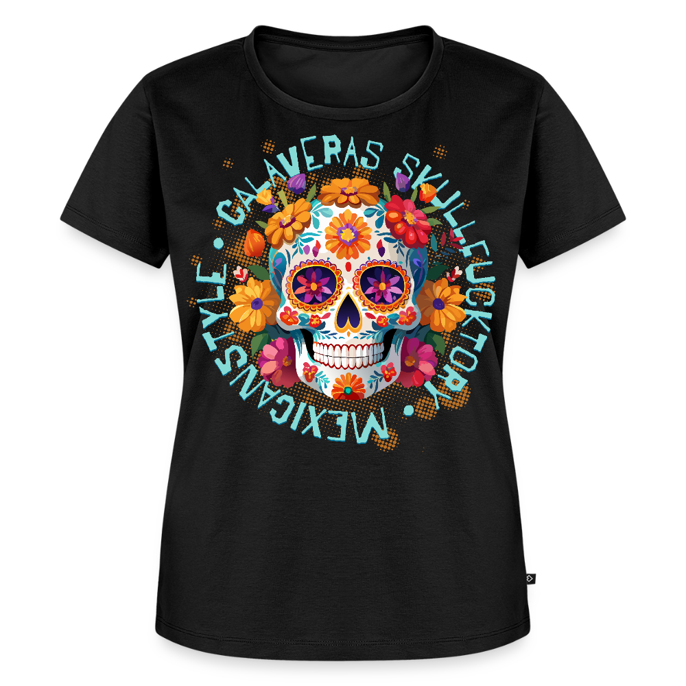 Sugar Skull Blumen Design – Frauen Premium T-Shirt - Schwarz