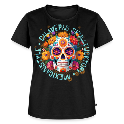 Sugar Skull Blumen Design – Frauen Premium T-Shirt - Schwarz