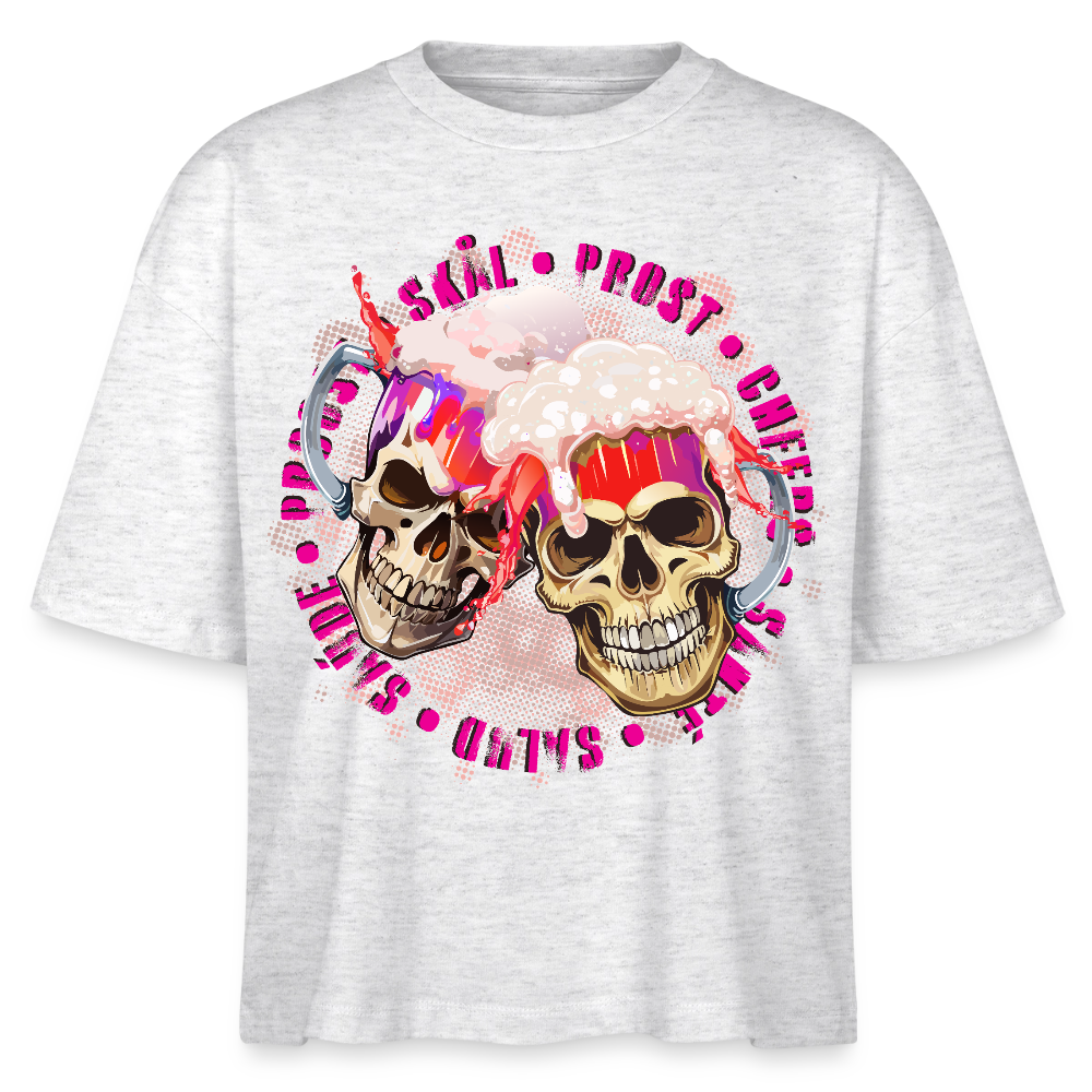 Party Skull Design Pink – Frauen Boxy Bio-T-Shirt - Weiß meliert