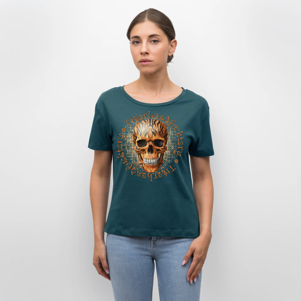 Tiger Skull Design – Rundhals Frauen Bio-T-Shirt - Dunkles Petrol