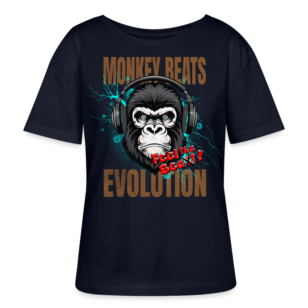 Monkey Beats Design – Rundhals Frauen Bio-T-Shirt - Navy
