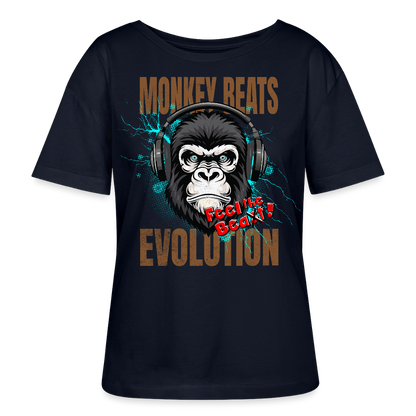 Monkey Beats Design – Rundhals Frauen Bio-T-Shirt - Navy