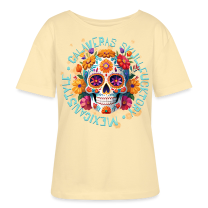 Sugar Skull Blumen Design – Relaxed Rundhals Frauen Bio-T-Shirt - Creme