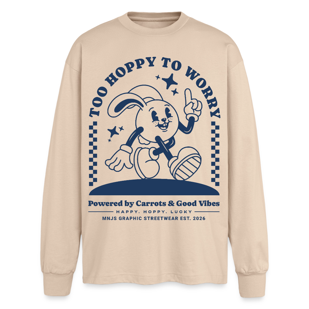 Too Hoppy Too Worry Design – Oversized Langarmshirt - Sand