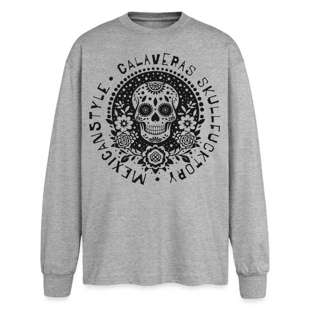 Sugar Skull Black Design - Oversized Langarmshirt - Grau meliert