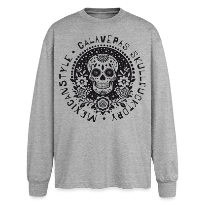 Sugar Skull Black Design - Oversized Langarmshirt - Grau meliert