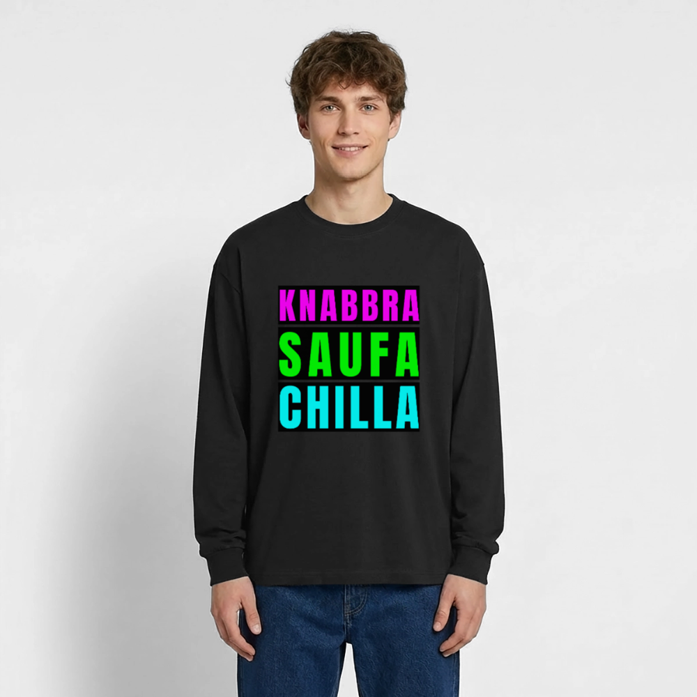 Knabbra Saufa Chilla Design – Oversized Langarmshirt - Schwarz