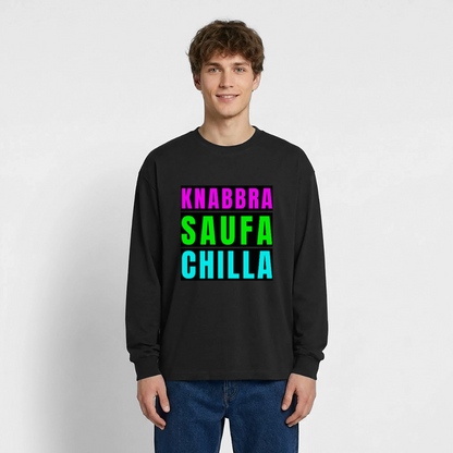 Knabbra Saufa Chilla Design – Oversized Langarmshirt - Schwarz