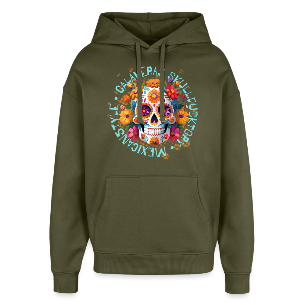 Sugar Skull Blumen Design – Oversized Unisex Hoodie - Khaki