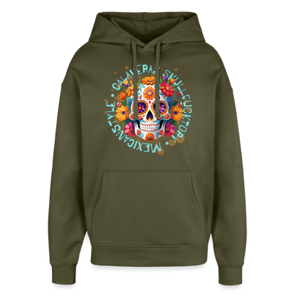 Sugar Skull Blumen Design – Oversized Unisex Hoodie - Khaki