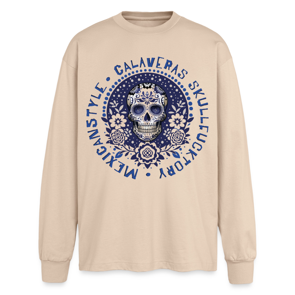 Sugar Skull Blau Design – Oversized Langarmshirt - Sand