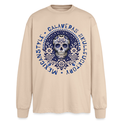 Sugar Skull Blau Design – Oversized Langarmshirt - Sand