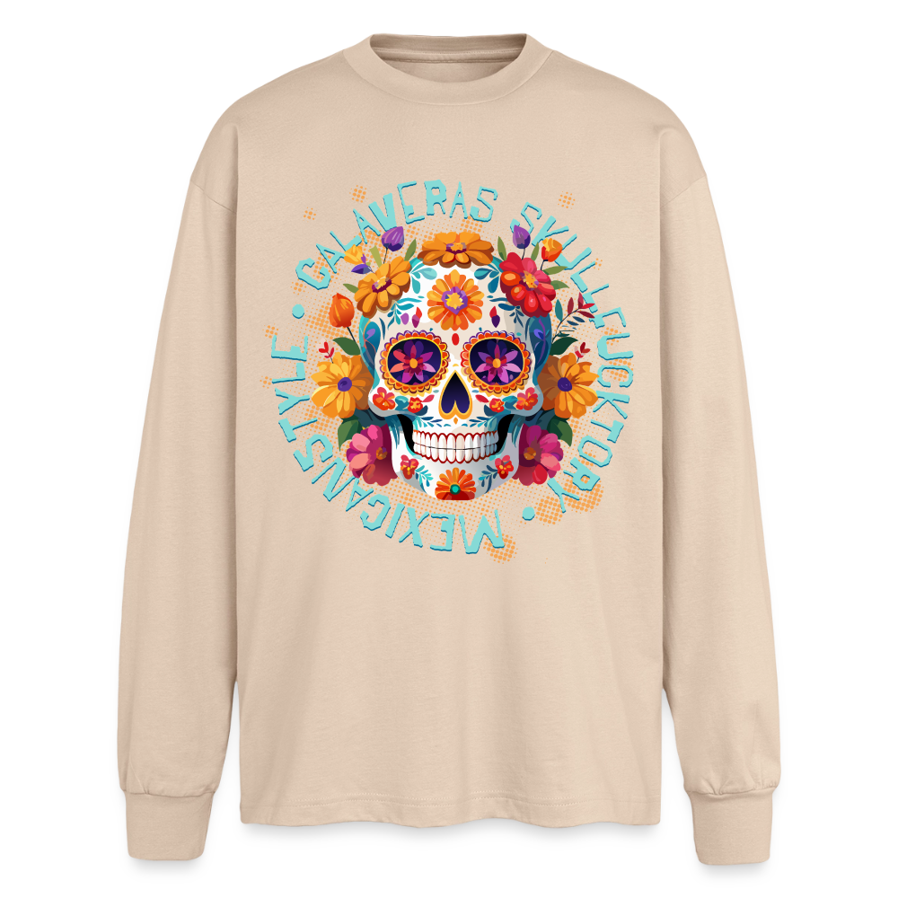 Sugar Skull Blumen Design - Oversized Langarmshirt - Sand
