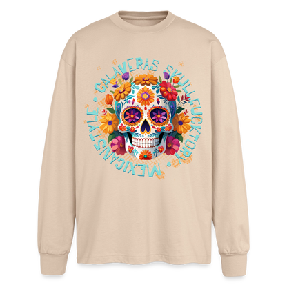 Sugar Skull Blumen Design - Oversized Langarmshirt - Sand