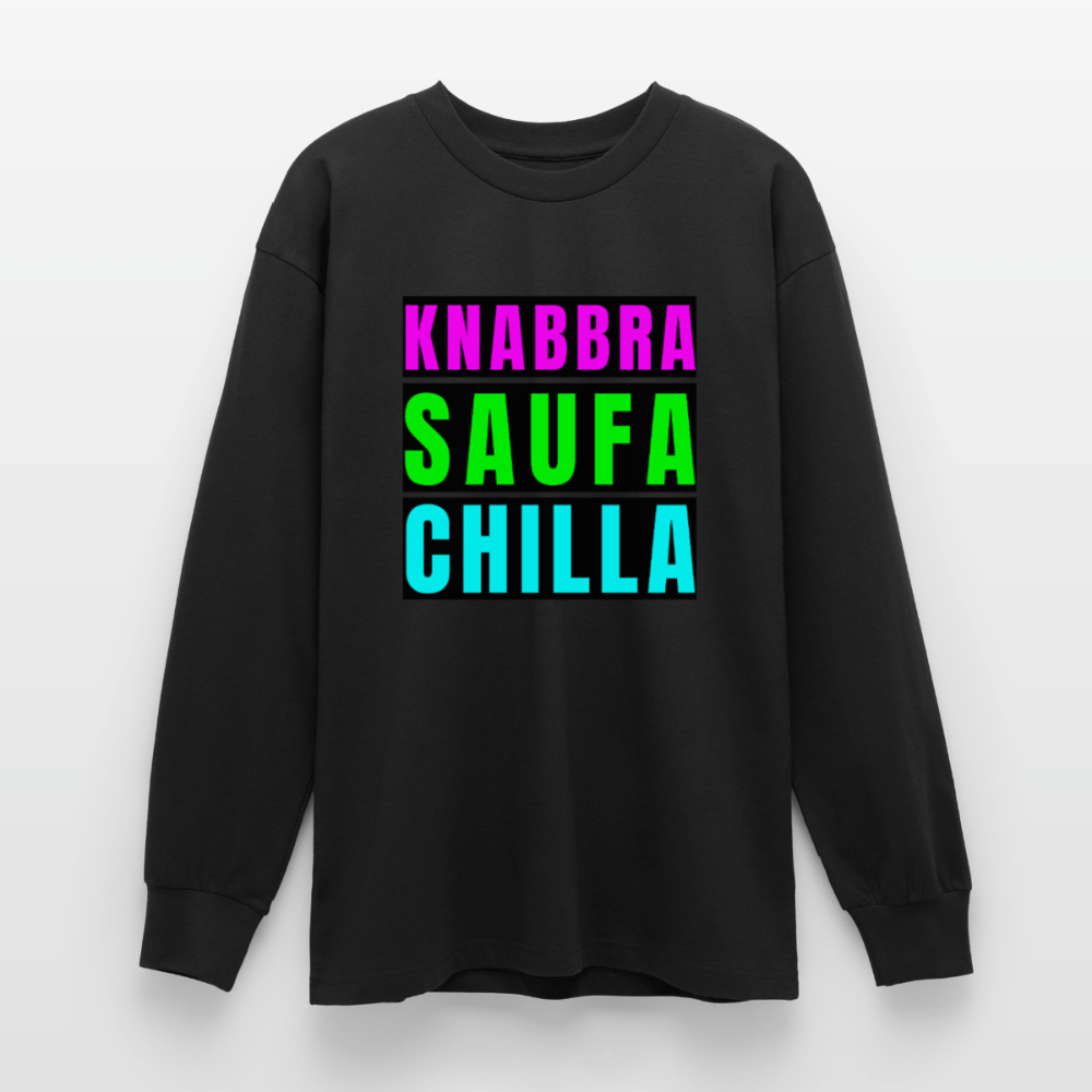 Knabbra Saufa Chilla Design – Oversized Langarmshirt - Schwarz