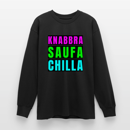 Knabbra Saufa Chilla Design – Oversized Langarmshirt - Schwarz