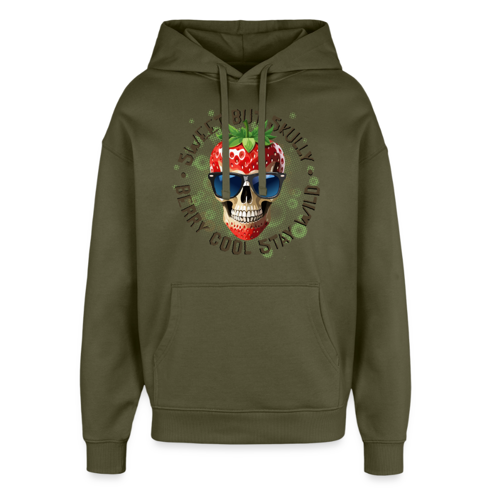 Strawberry Skull Design – Oversized Unisex Hoodie - Khaki