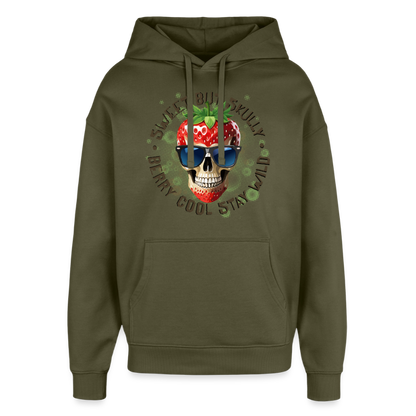 Strawberry Skull Design – Oversized Unisex Hoodie - Khaki