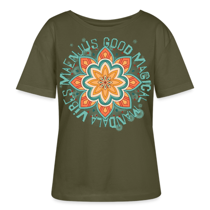 Mandala Türkis Design – Rundhals Frauen Bio-T-Shirt - Khaki