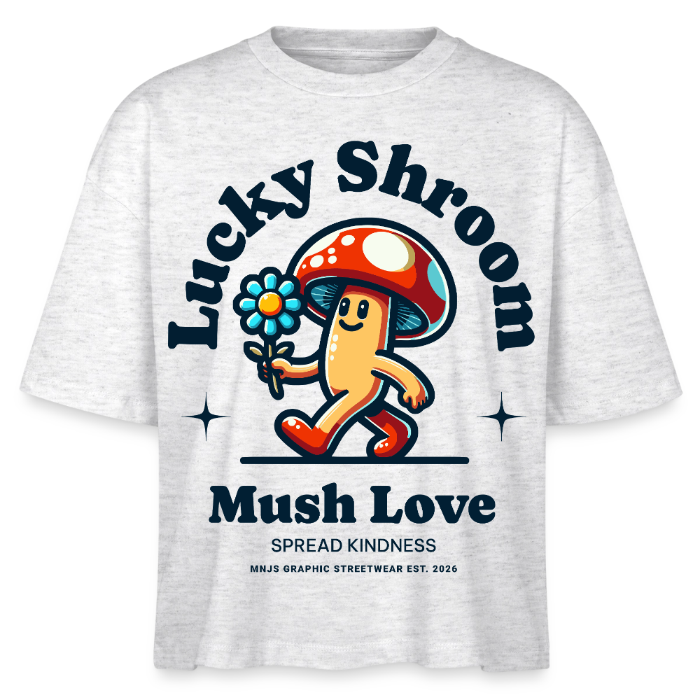 Lucky Shroom Design – Frauen Boxy Bio-T-Shirt - Weiß meliert