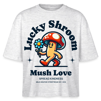 Lucky Shroom Design – Frauen Boxy Bio-T-Shirt - Weiß meliert