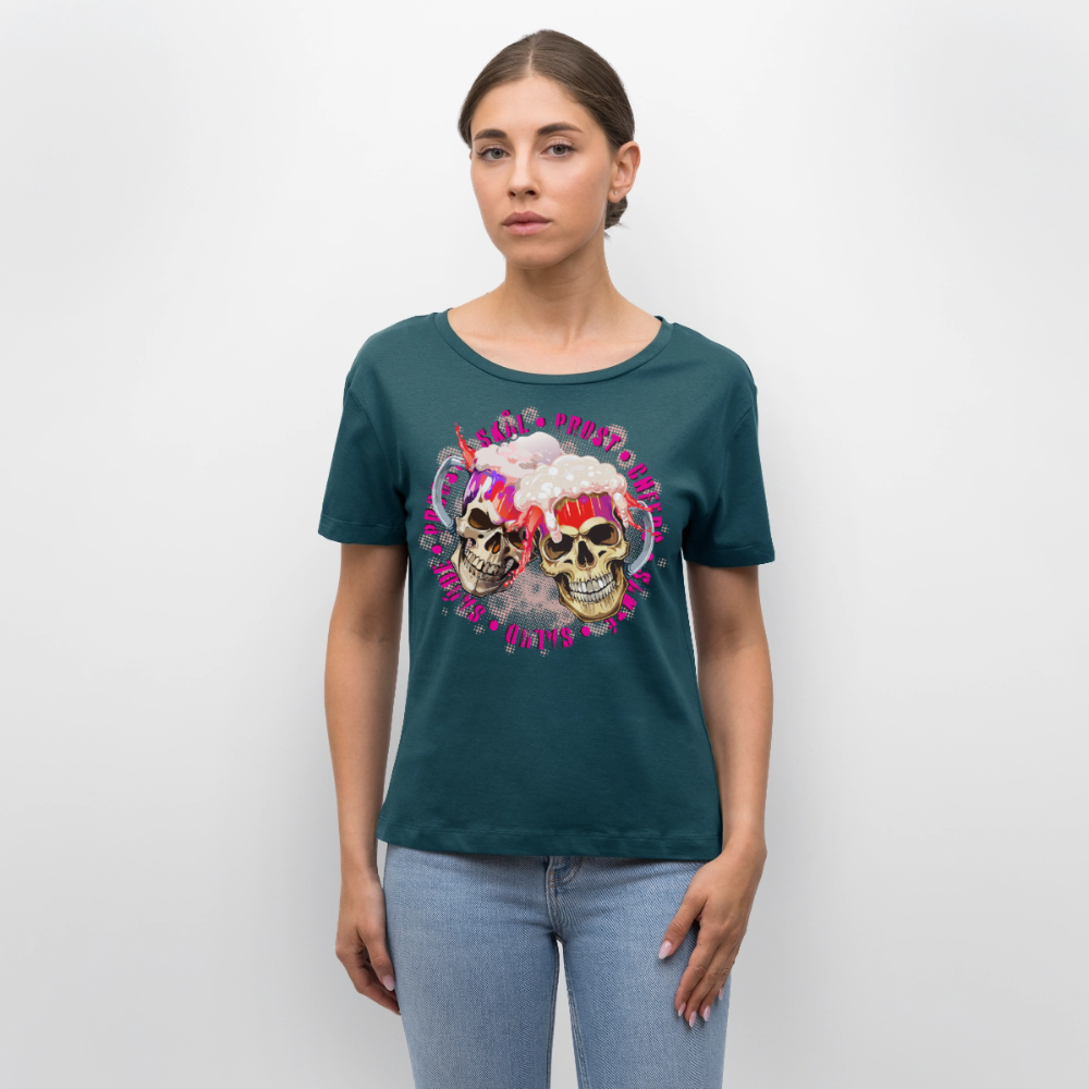 Party Skull Design Pink – Rundhals Frauen Bio-T-Shirt - Dunkles Petrol