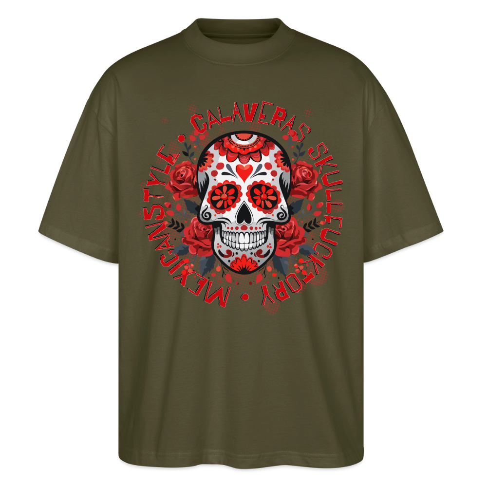 Sugar Skull Rosen Design - Oversized Unisex Bio T-Shirt - Khaki