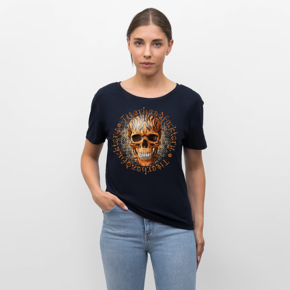 Tiger Skull Design – Rundhals Frauen Bio-T-Shirt - Navy