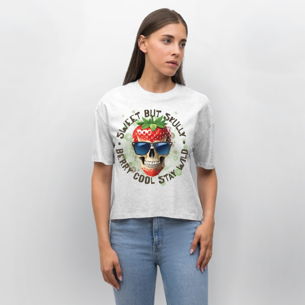 Strawberry Skull Design – Frauen Boxy Bio-T-Shirt - Weiß meliert