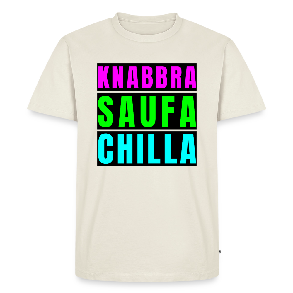 Knabbra Saufa Chilla Design – Männer Premium T-Shirt - Naturweiß