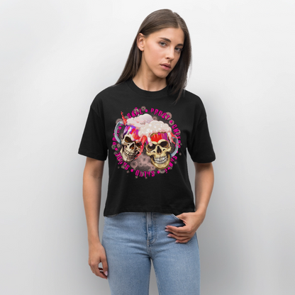 Party Skull Design Pink – Frauen Boxy Bio-T-Shirt - Schwarz