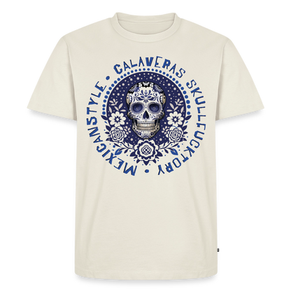 Sugar Skull Blau Design – Männer Premium T-Shirt - Naturweiß