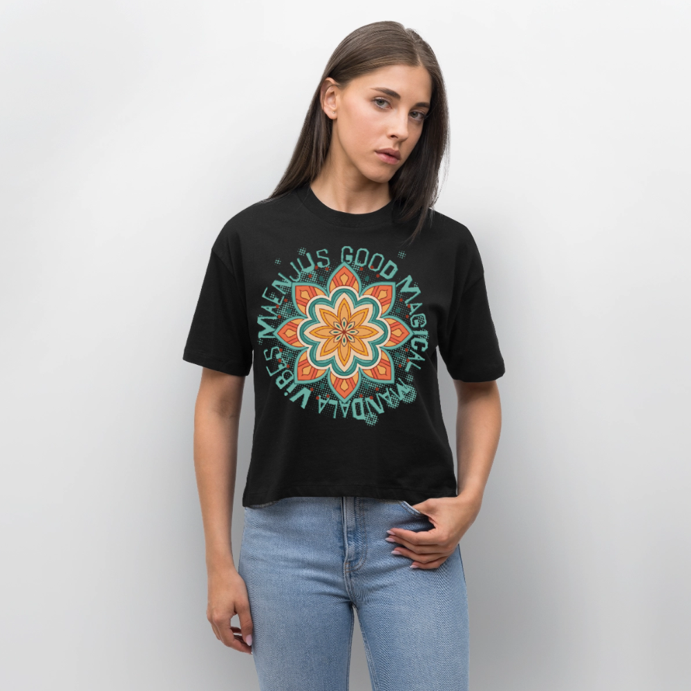Mandala Türkis Design – Frauen Boxy Bio-T-Shirt - Schwarz