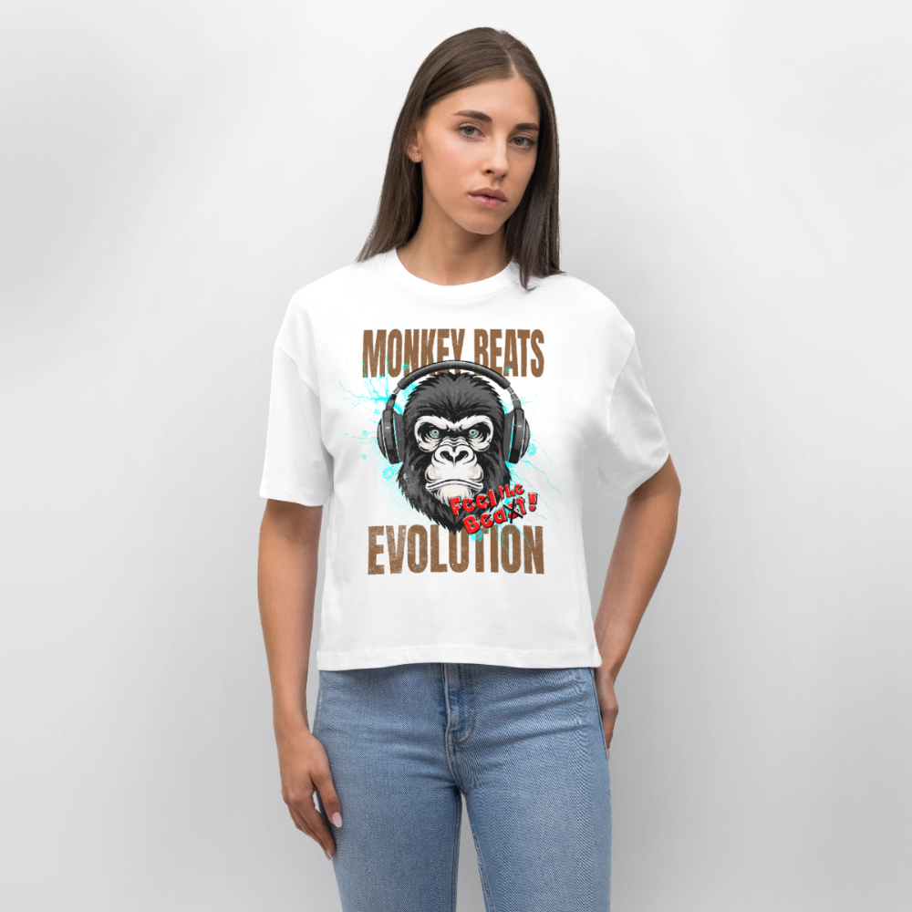 Monkey Beats Design – Frauen Boxy Bio-T-Shirt - Weiß