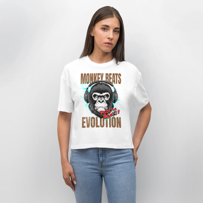 Monkey Beats Design – Frauen Boxy Bio-T-Shirt - Weiß