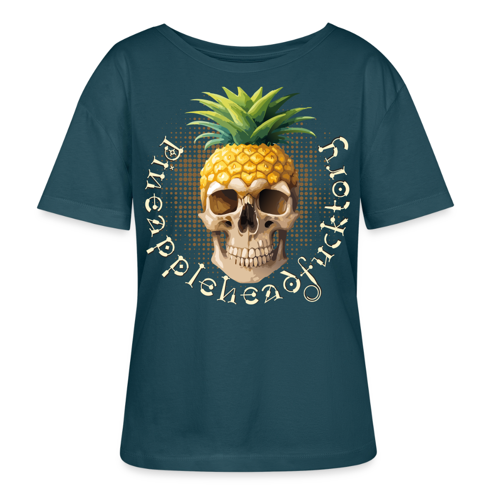 Pineapple Skull Design - Rundhals Frauen Bio-T-Shirt - Dunkles Petrol