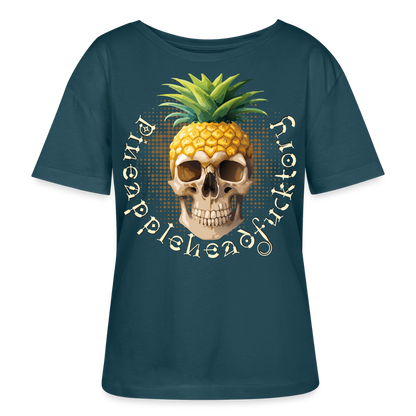 Pineapple Skull Design - Rundhals Frauen Bio-T-Shirt - Dunkles Petrol