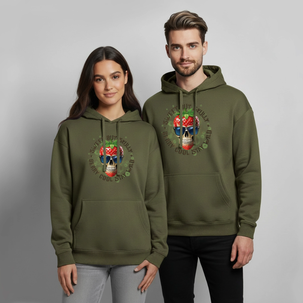 Strawberry Skull Design – Oversized Unisex Hoodie - Khaki