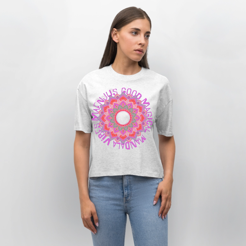 Mandala Pink Design – Frauen Boxy Bio-T-Shirt - Weiß meliert