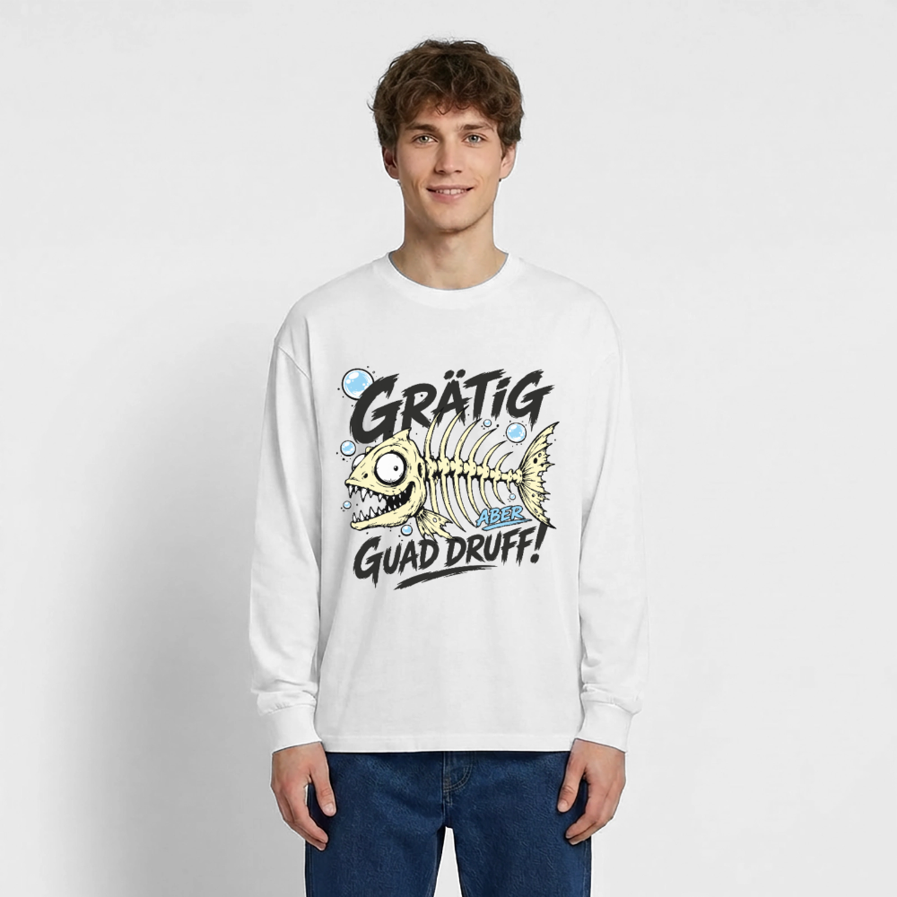 Fischskelett Grätig Design – Oversized Langarmshirt - Weiß