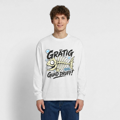Fischskelett Grätig Design – Oversized Langarmshirt - Weiß