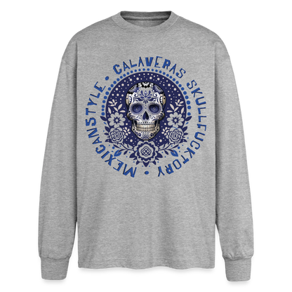 Sugar Skull Blau Design – Oversized Langarmshirt - Grau meliert