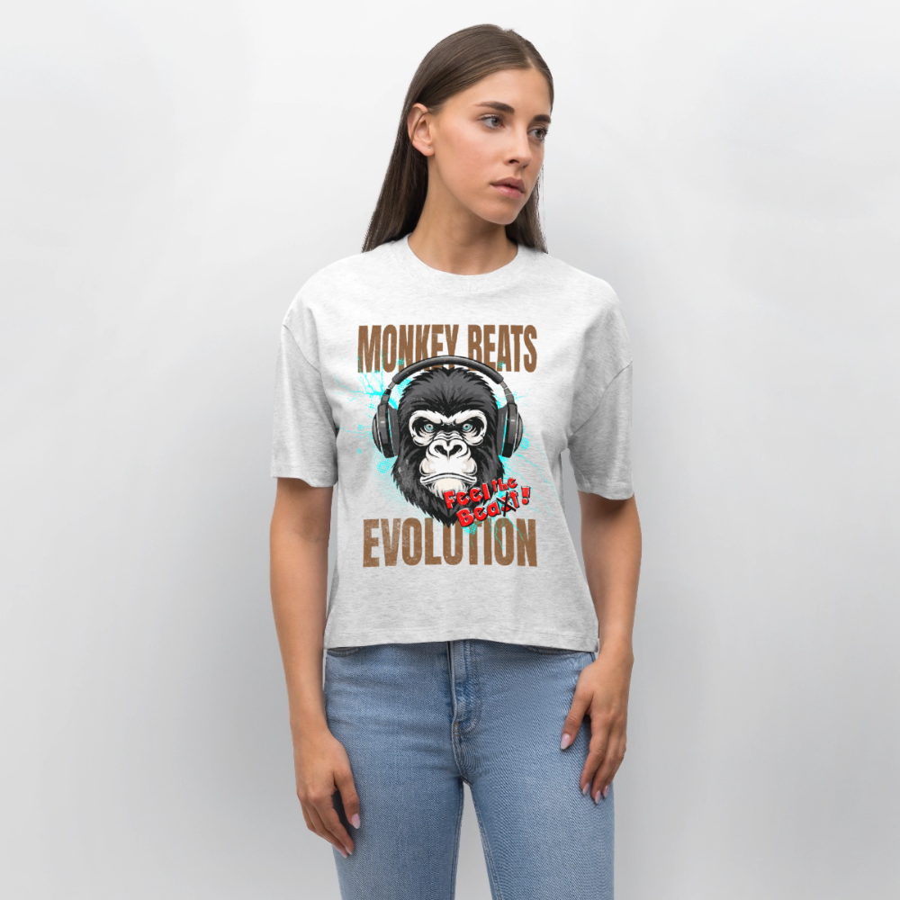 Monkey Beats Design – Frauen Boxy Bio-T-Shirt - Weiß meliert