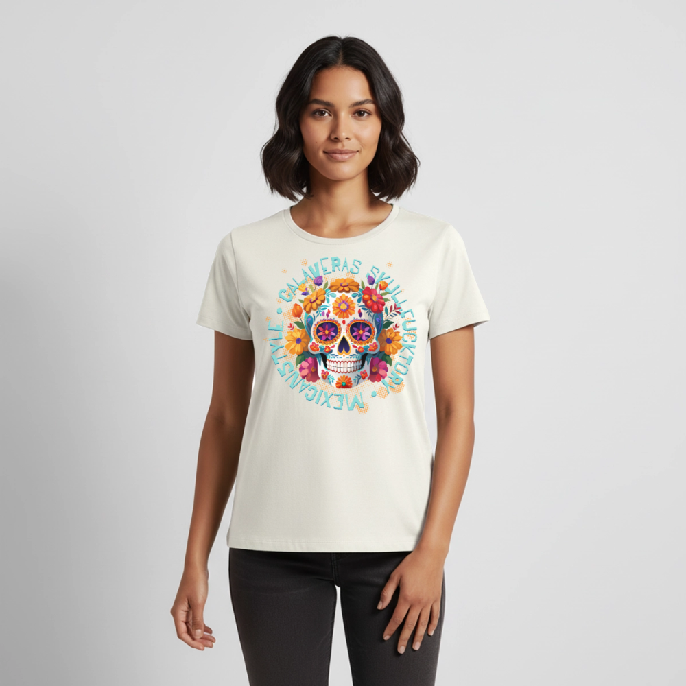 Sugar Skull Blumen Design – Frauen Premium T-Shirt - Naturweiß