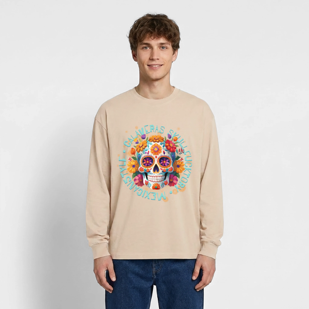 Sugar Skull Blumen Design - Oversized Langarmshirt - Sand