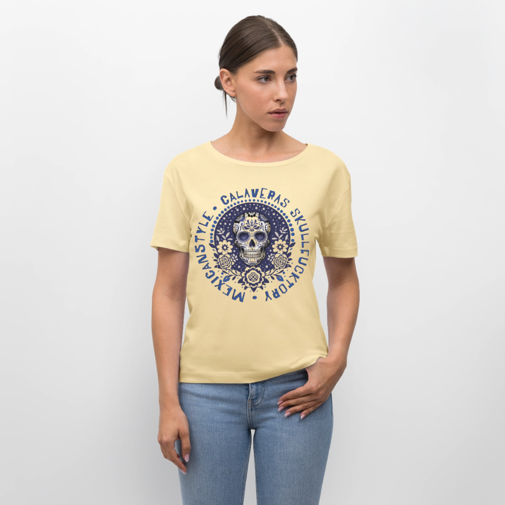 Sugar Skull Blau Design – Rundhals Frauen Bio-T-Shirt - Creme