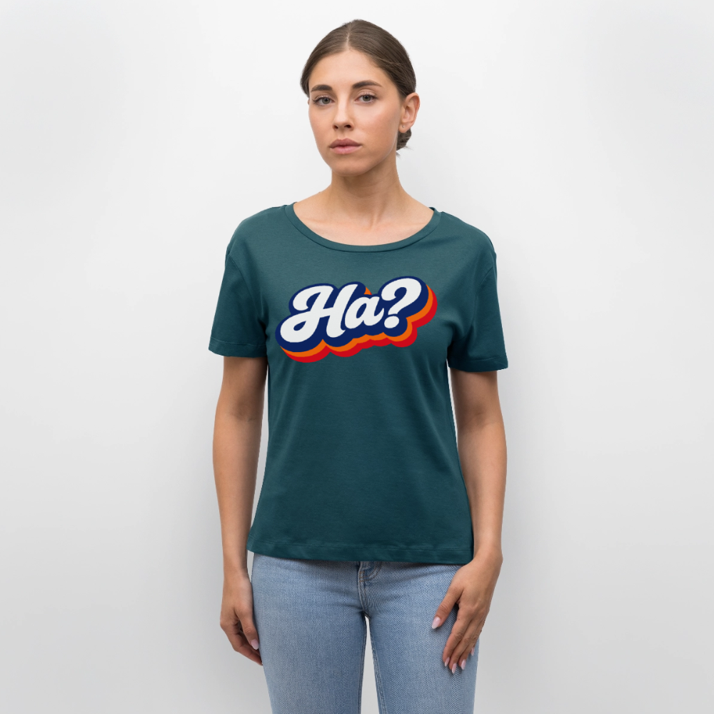 Ha? Design – Rundhals Frauen Bio-T-Shirt - Dunkles Petrol