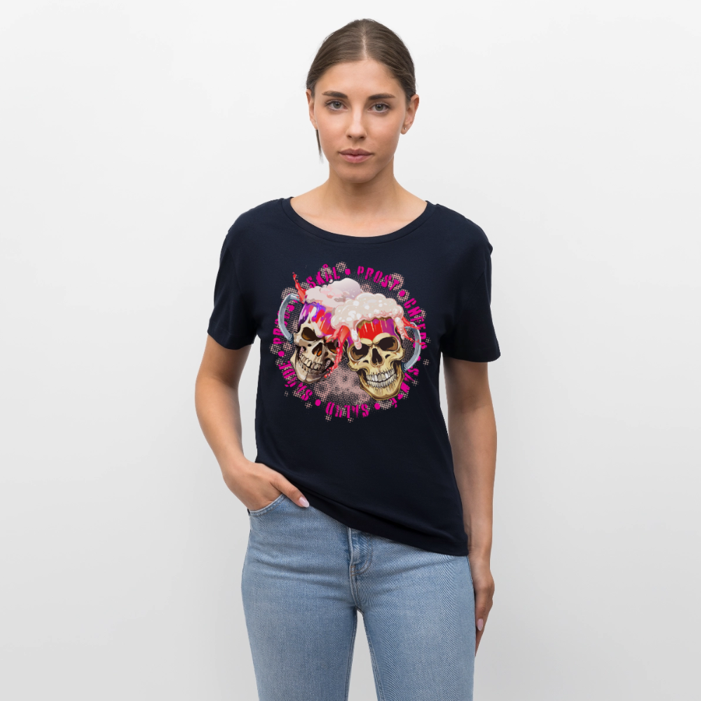 Party Skull Design Pink – Rundhals Frauen Bio-T-Shirt - Navy