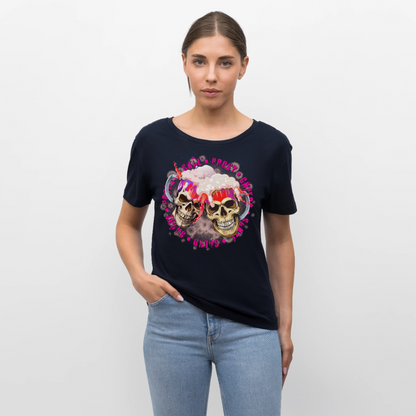 Party Skull Design Pink – Rundhals Frauen Bio-T-Shirt - Navy