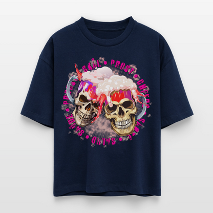 Party Skull Design Pink – Frauen Boxy Bio-T-Shirt - Navy